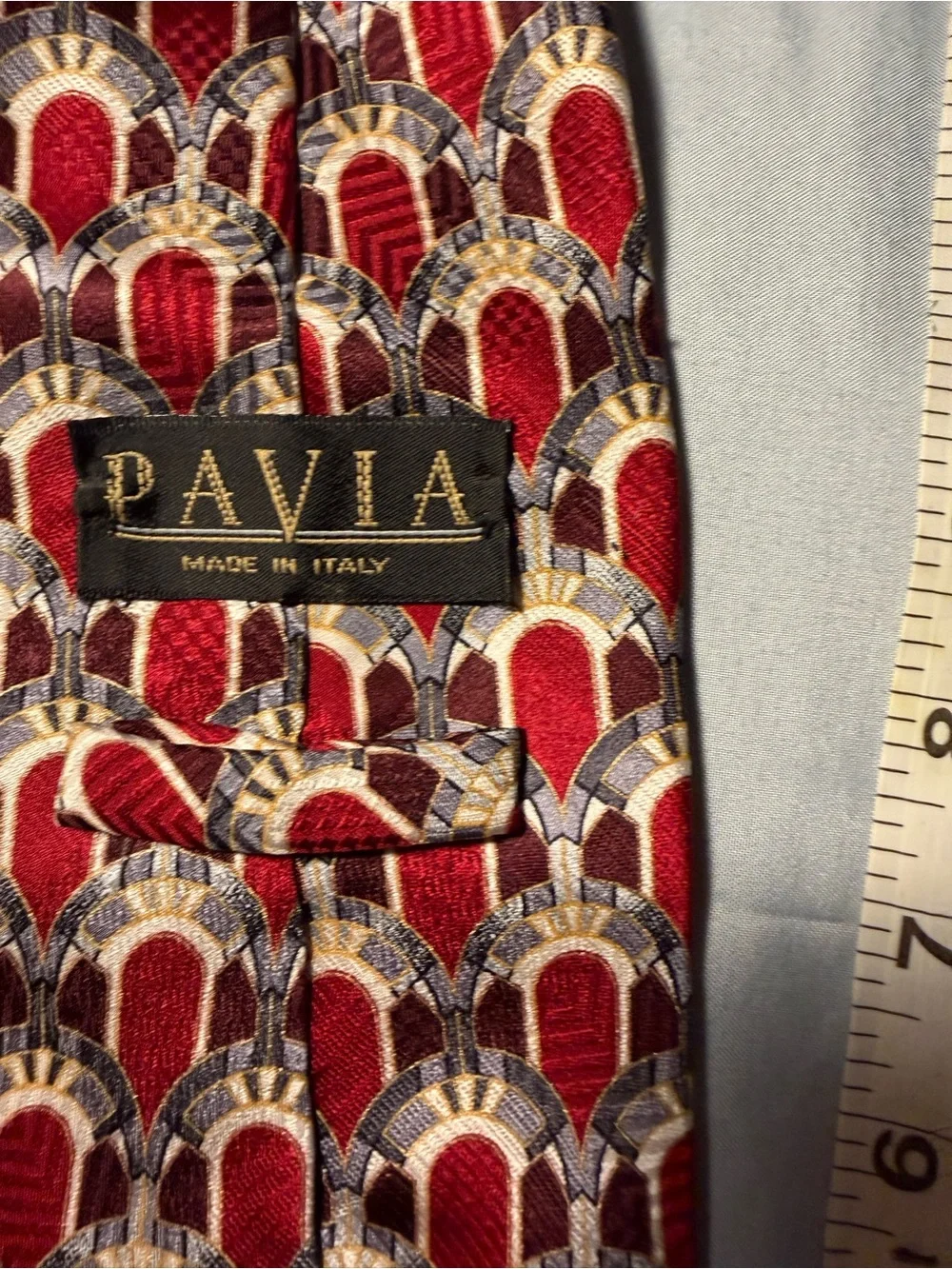 Pavia Red Patterned Men's Silk Tie. Made in Italy